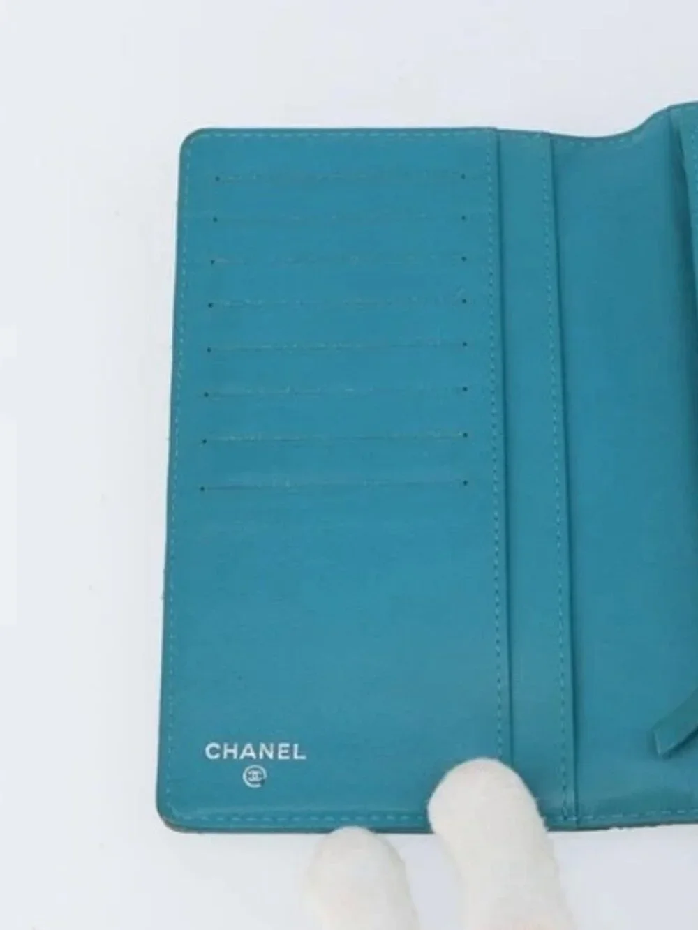CHANEL Matelasse Long Wallet Patent leather Blue Silver CC Auth 153143
